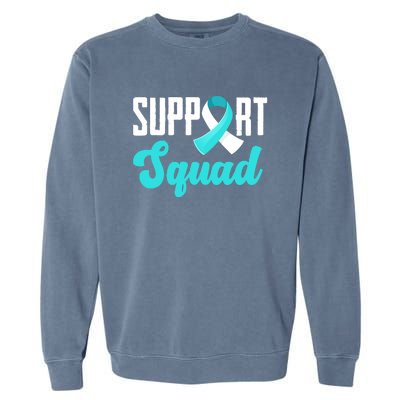 Funny Support Squad Teal White Ribbon Cervical Cancer Awareness Garment-Dyed Sweatshirt