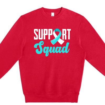 Funny Support Squad Teal White Ribbon Cervical Cancer Awareness Premium Crewneck Sweatshirt