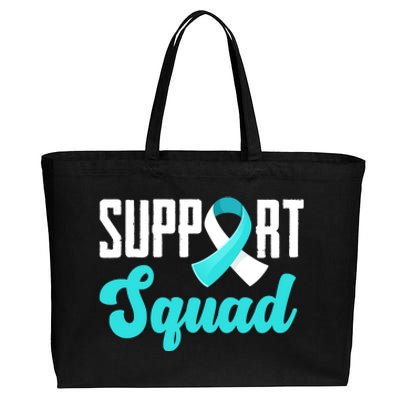 Funny Support Squad Teal White Ribbon Cervical Cancer Awareness Cotton Canvas Jumbo Tote