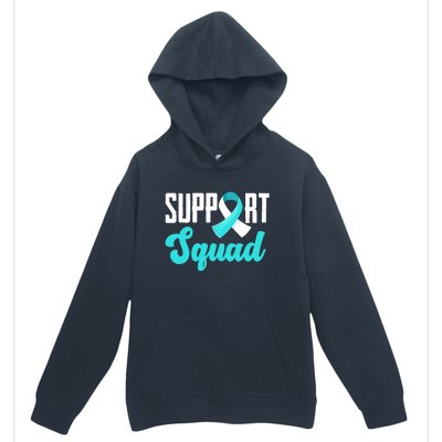 Funny Support Squad Teal White Ribbon Cervical Cancer Awareness Urban Pullover Hoodie