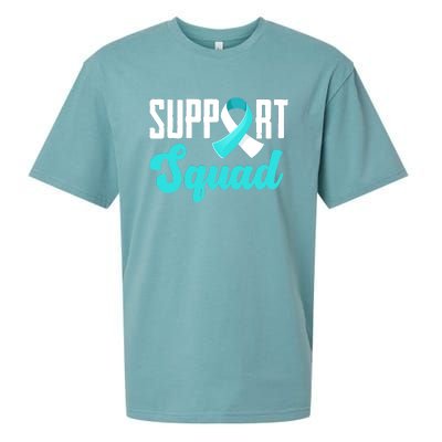 Funny Support Squad Teal White Ribbon Cervical Cancer Awareness Sueded Cloud Jersey T-Shirt