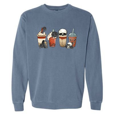 Funny Skull Skeleton Latte Coffee Cup Halloween Costume Day Gift Garment-Dyed Sweatshirt