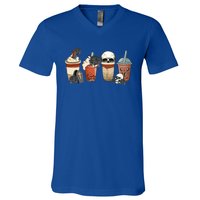 Funny Skull Skeleton Latte Coffee Cup Halloween Costume Day Gift V-Neck T-Shirt