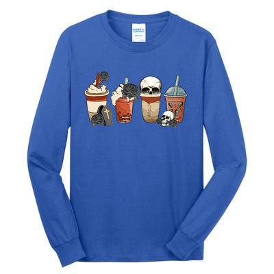 Funny Skull Skeleton Latte Coffee Cup Halloween Costume Day Gift Tall Long Sleeve T-Shirt