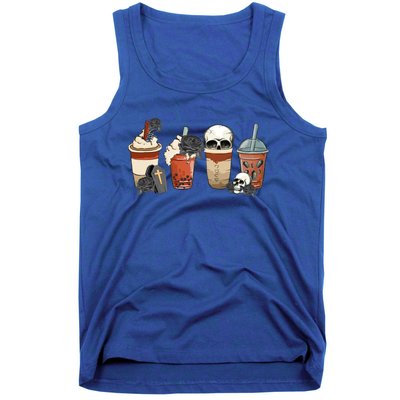 Funny Skull Skeleton Latte Coffee Cup Halloween Costume Day Gift Tank Top