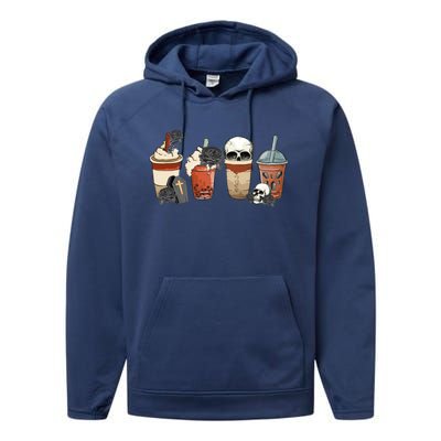 Funny Skull Skeleton Latte Coffee Cup Halloween Costume Day Gift Performance Fleece Hoodie