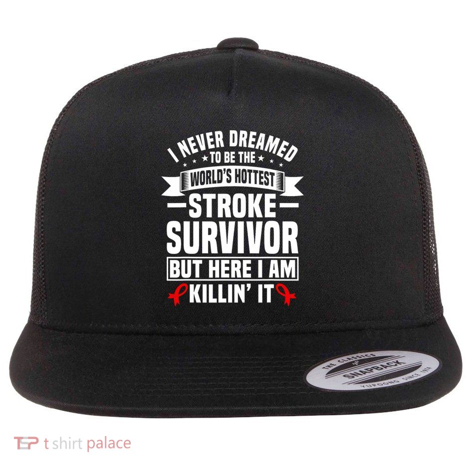 Funny Stroke Survivor Humor Red Ribbon Stroke Support Groups Flat Bill Trucker Hat