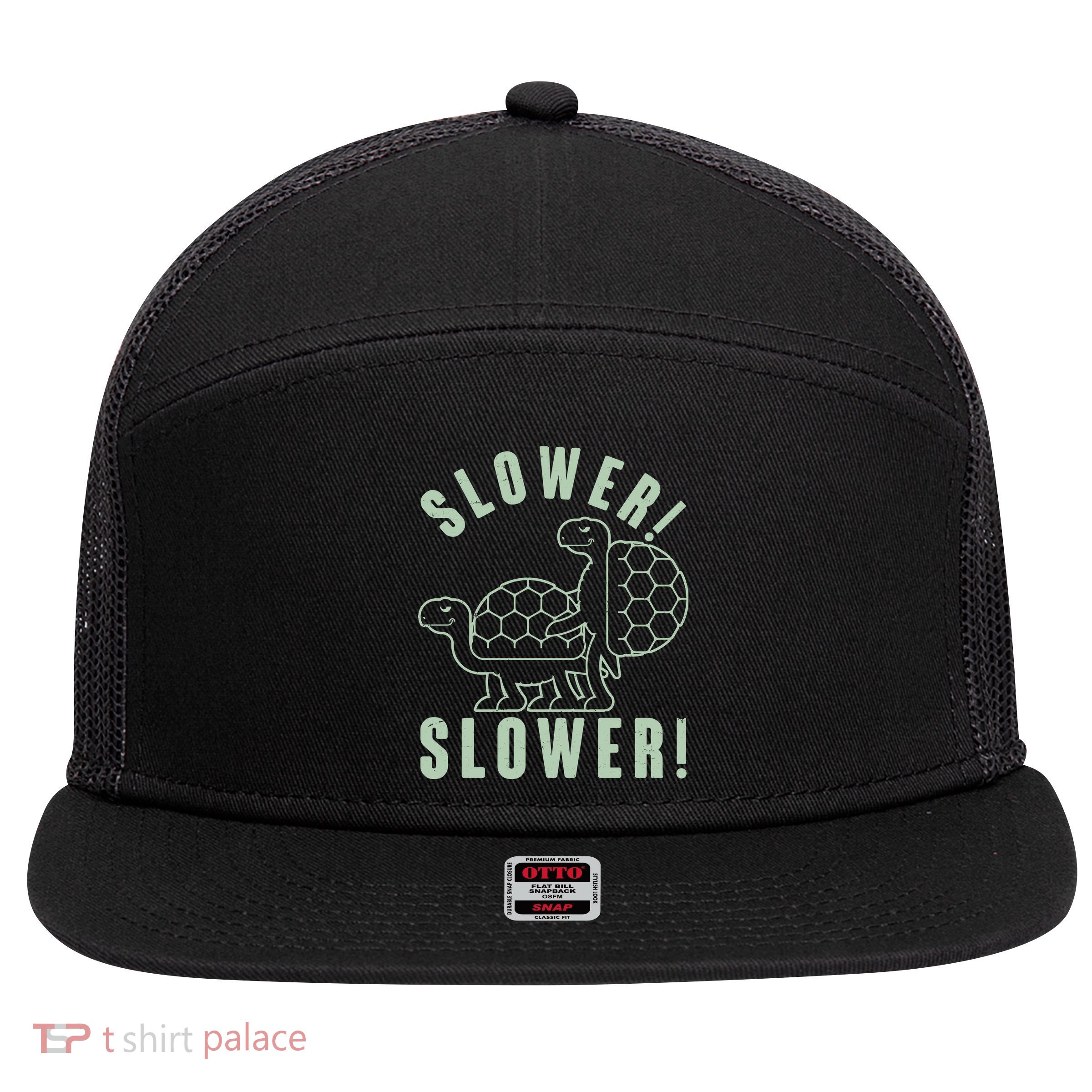 Funny Slower Slower Two Turtles 7 Panel Mesh Trucker Snapback Hat