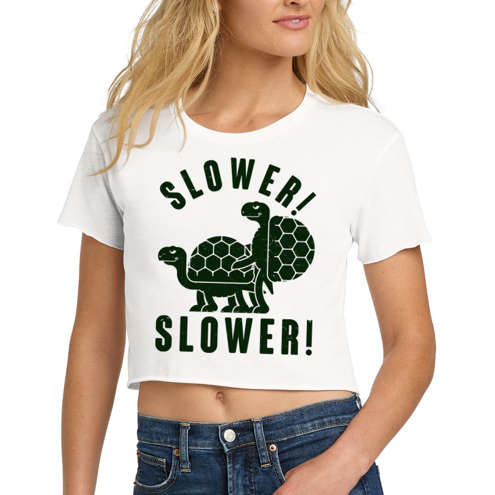 Funny Slower Slower Two Turtles Crop Top