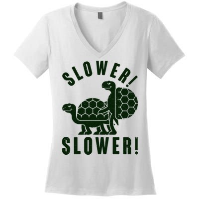 Funny Slower Slower Two Turtles Women's V-Neck T-Shirt