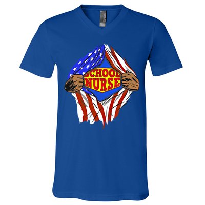 Funny Super School Nurse Hero Job Great Gift V-Neck T-Shirt