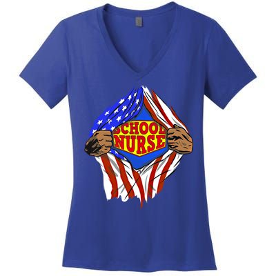 Funny Super School Nurse Hero Job Great Gift Women's V-Neck T-Shirt