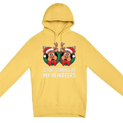 Funny Stop Staring At My Reindeers Boobs Ugly Gag Xmas Premium Pullover Hoodie