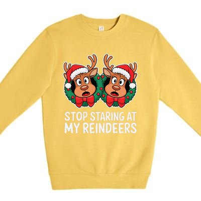 Funny Stop Staring At My Reindeers Boobs Ugly Gag Xmas Premium Crewneck Sweatshirt