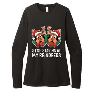 Funny Stop Staring At My Reindeers Boobs Ugly Gag Xmas Womens CVC Long Sleeve Shirt