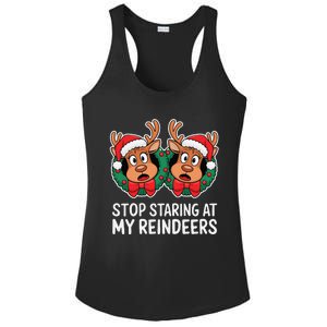 Funny Stop Staring At My Reindeers Boobs Ugly Gag Xmas Ladies PosiCharge Competitor Racerback Tank