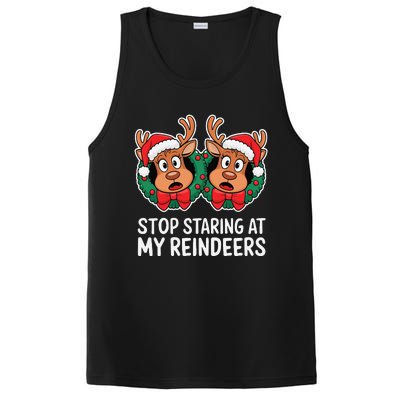 Funny Stop Staring At My Reindeers Boobs Ugly Gag Xmas PosiCharge Competitor Tank