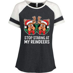 Funny Stop Staring At My Reindeers Boobs Ugly Gag Xmas Enza Ladies Jersey Colorblock Tee