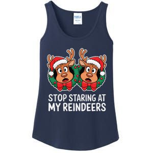 Funny Stop Staring At My Reindeers Boobs Ugly Gag Xmas Ladies Essential Tank