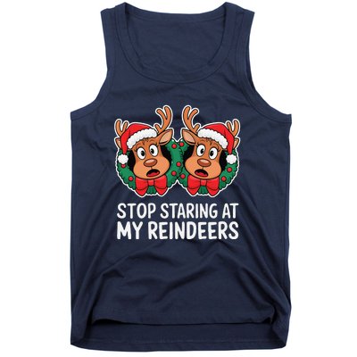 Funny Stop Staring At My Reindeers Boobs Ugly Gag Xmas Tank Top