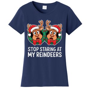 Funny Stop Staring At My Reindeers Boobs Ugly Gag Xmas Women's T-Shirt