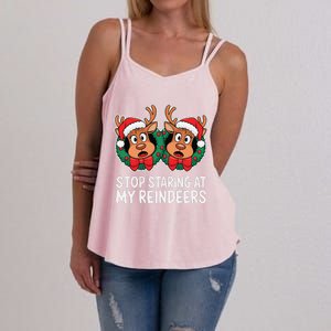 Funny Stop Staring At My Reindeers Boobs Ugly Gag Xmas Women's Strappy Tank