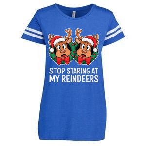 Funny Stop Staring At My Reindeers Boobs Ugly Gag Xmas Enza Ladies Jersey Football T-Shirt