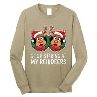 Funny Stop Staring At My Reindeers Boobs Ugly Gag Xmas Long Sleeve Shirt