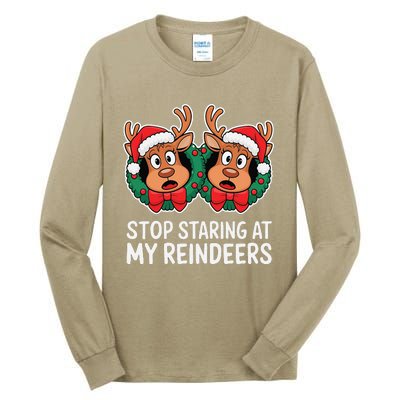 Funny Stop Staring At My Reindeers Boobs Ugly Gag Xmas Tall Long Sleeve T-Shirt