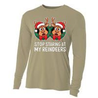 Funny Stop Staring At My Reindeers Boobs Ugly Gag Xmas Cooling Performance Long Sleeve Crew