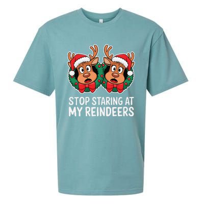 Funny Stop Staring At My Reindeers Boobs Ugly Gag Xmas Sueded Cloud Jersey T-Shirt