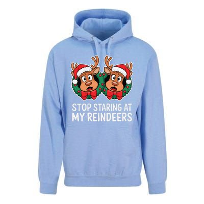 Funny Stop Staring At My Reindeers Boobs Ugly Gag Xmas Unisex Surf Hoodie