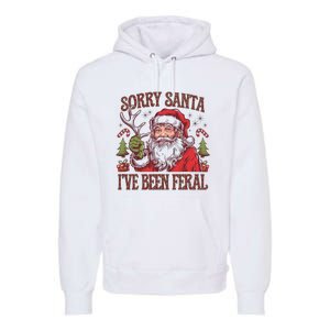 Funny Sorry Santa IVe Been Feral Raccoon Christmas Holiday Premium Hoodie