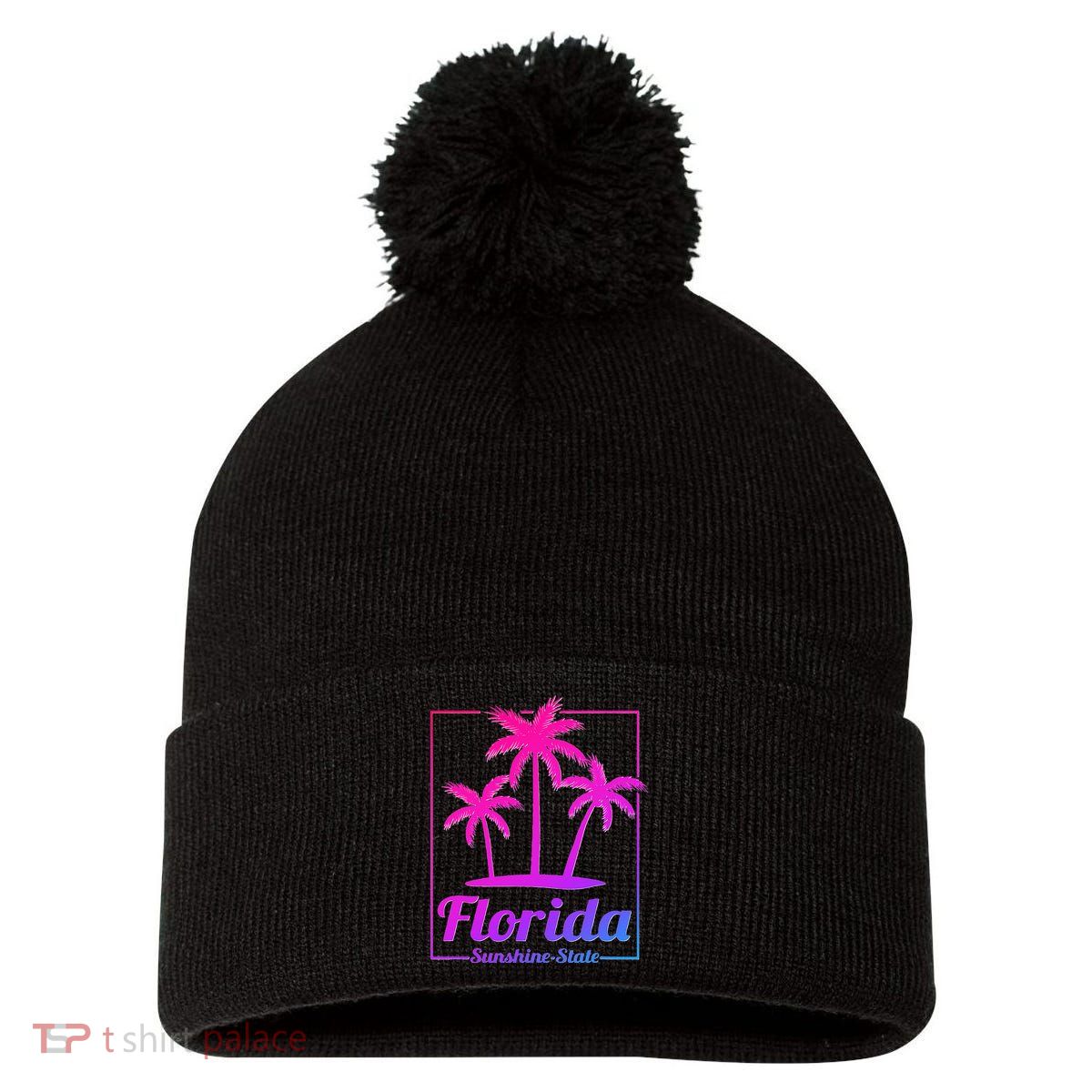 Florida Sunshine State Retro Look Pom Pom 12in Knit Beanie