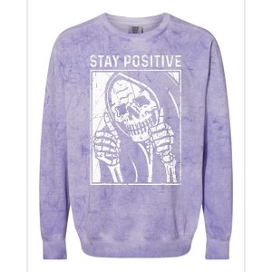 Funny Skull Stay Positive Skeleton Halloween Motivational Colorblast Crewneck Sweatshirt