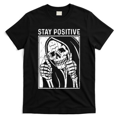 Funny Skull Stay Positive Skeleton Halloween Motivational T-Shirt