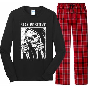 Funny Skull Stay Positive Skeleton Halloween Motivational Long Sleeve Pajama Set