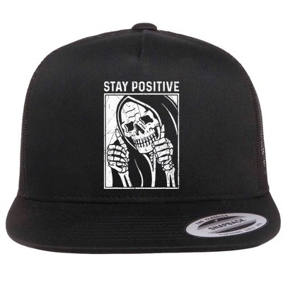 Funny Skull Stay Positive Skeleton Halloween Motivational Flatbill Hat