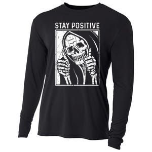 Funny Skull Stay Positive Skeleton Halloween Motivational Cooling Performance Long Sleeve Crew