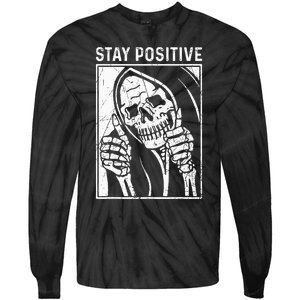 Funny Skull Stay Positive Skeleton Halloween Motivational Tie-Dye Long Sleeve Shirt