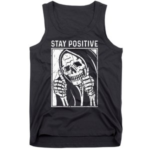 Funny Skull Stay Positive Skeleton Halloween Motivational Tank Top