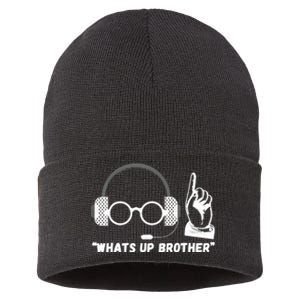 Funny Sketch Streamer Whats Up Brother Sustainable Knit Beanie