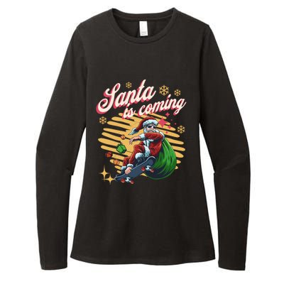 Funny Skateboard Santa Claus Is Coming Merry Christmas Great Gift Womens CVC Long Sleeve Shirt