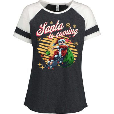 Funny Skateboard Santa Claus Is Coming Merry Christmas Great Gift Enza Ladies Jersey Colorblock Tee