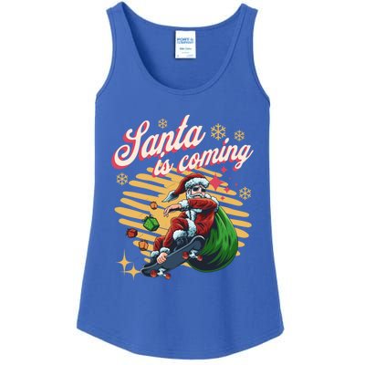 Funny Skateboard Santa Claus Is Coming Merry Christmas Great Gift Ladies Essential Tank