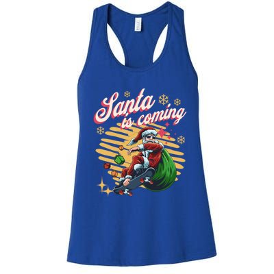 Funny Skateboard Santa Claus Is Coming Merry Christmas Great Gift Women's Racerback Tank