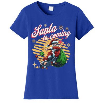 Funny Skateboard Santa Claus Is Coming Merry Christmas Great Gift Women's T-Shirt