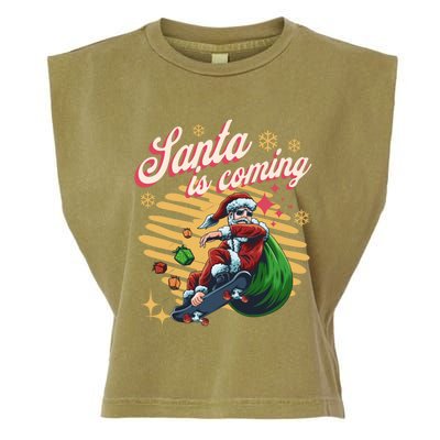 Funny Skateboard Santa Claus Is Coming Merry Christmas Great Gift Garment-Dyed Women's Muscle Tee