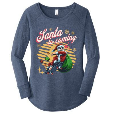 Funny Skateboard Santa Claus Is Coming Merry Christmas Great Gift Women's Perfect Tri Tunic Long Sleeve Shirt