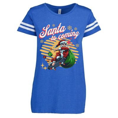 Funny Skateboard Santa Claus Is Coming Merry Christmas Great Gift Enza Ladies Jersey Football T-Shirt